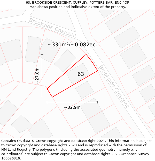 63, BROOKSIDE CRESCENT, CUFFLEY, POTTERS BAR, EN6 4QP: Plot and title map