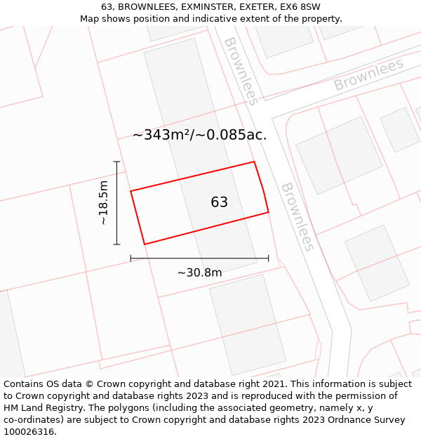 63, BROWNLEES, EXMINSTER, EXETER, EX6 8SW: Plot and title map