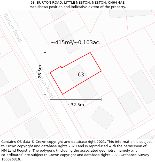 63, BURTON ROAD, LITTLE NESTON, NESTON, CH64 4AE: Plot and title map