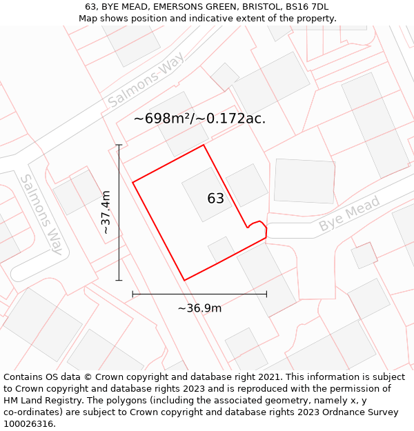 63, BYE MEAD, EMERSONS GREEN, BRISTOL, BS16 7DL: Plot and title map