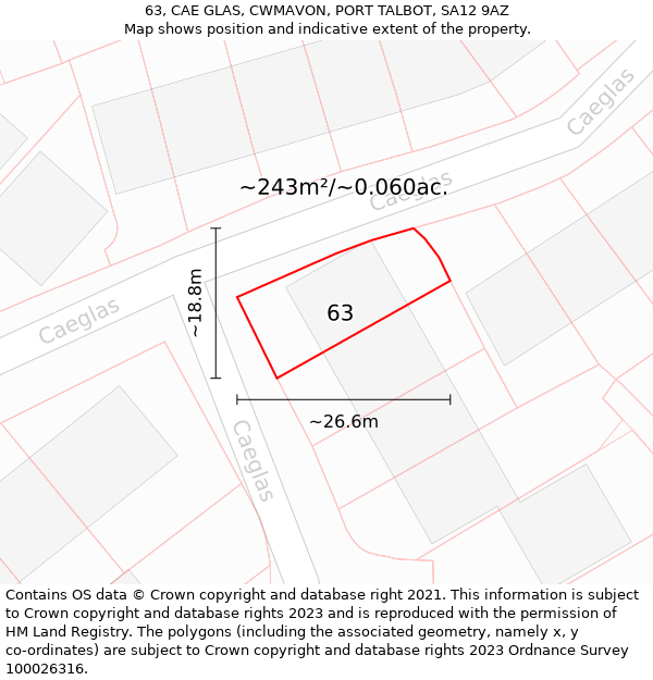 63, CAE GLAS, CWMAVON, PORT TALBOT, SA12 9AZ: Plot and title map