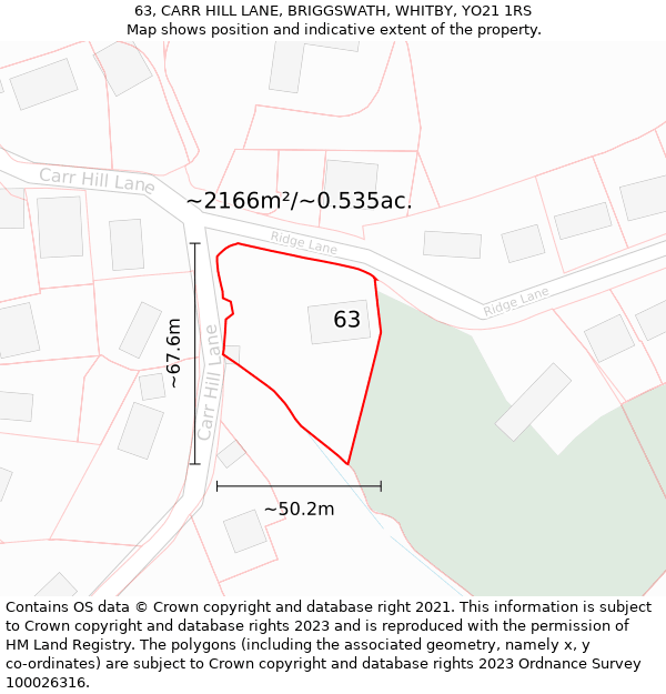 63, CARR HILL LANE, BRIGGSWATH, WHITBY, YO21 1RS: Plot and title map