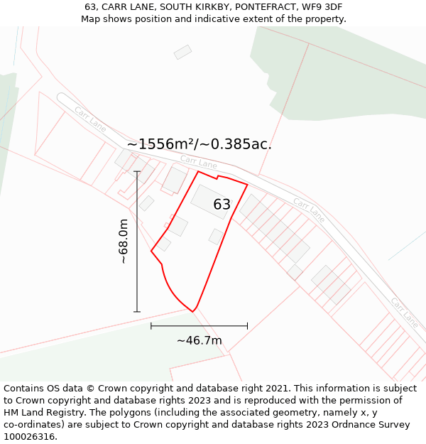 63, CARR LANE, SOUTH KIRKBY, PONTEFRACT, WF9 3DF: Plot and title map