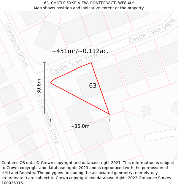 63, CASTLE SYKE VIEW, PONTEFRACT, WF8 4LY: Plot and title map