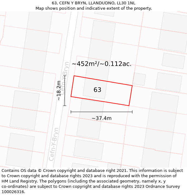 63, CEFN Y BRYN, LLANDUDNO, LL30 1NL: Plot and title map