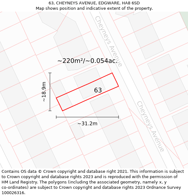 63, CHEYNEYS AVENUE, EDGWARE, HA8 6SD: Plot and title map