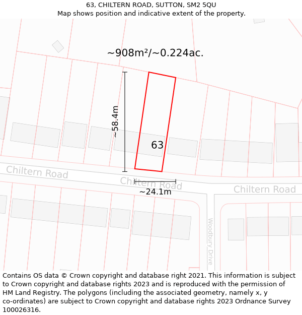 63, CHILTERN ROAD, SUTTON, SM2 5QU: Plot and title map