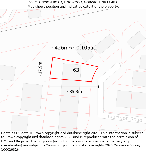 63, CLARKSON ROAD, LINGWOOD, NORWICH, NR13 4BA: Plot and title map