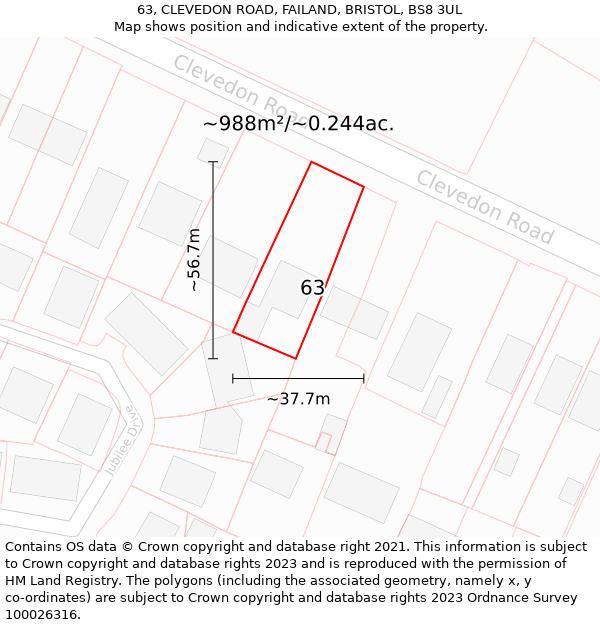 63, CLEVEDON ROAD, FAILAND, BRISTOL, BS8 3UL: Plot and title map