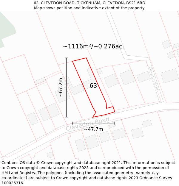 63, CLEVEDON ROAD, TICKENHAM, CLEVEDON, BS21 6RD: Plot and title map