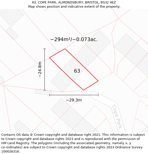 63, COPE PARK, ALMONDSBURY, BRISTOL, BS32 4EZ: Plot and title map