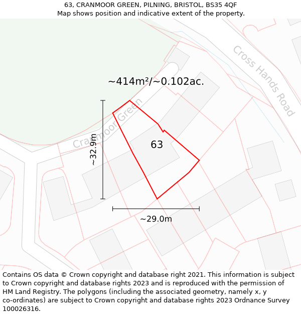 63, CRANMOOR GREEN, PILNING, BRISTOL, BS35 4QF: Plot and title map