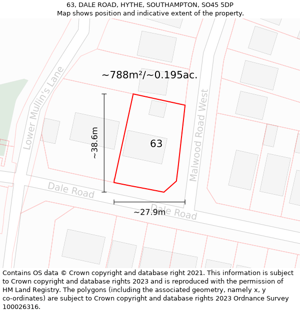 63, DALE ROAD, HYTHE, SOUTHAMPTON, SO45 5DP: Plot and title map