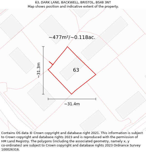 63, DARK LANE, BACKWELL, BRISTOL, BS48 3NT: Plot and title map