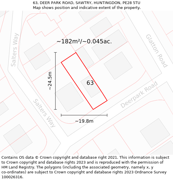 63, DEER PARK ROAD, SAWTRY, HUNTINGDON, PE28 5TU: Plot and title map