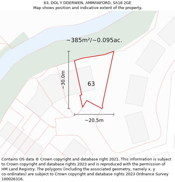 63, DOL Y DDERWEN, AMMANFORD, SA18 2GE: Plot and title map