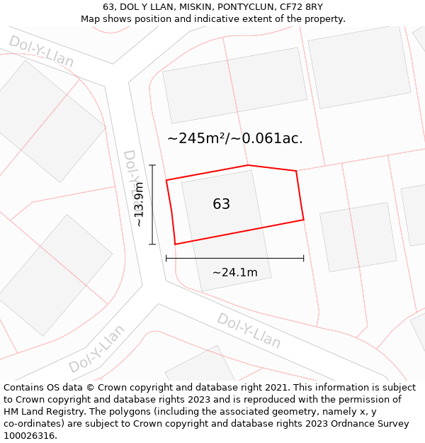 63, DOL Y LLAN, MISKIN, PONTYCLUN, CF72 8RY: Plot and title map