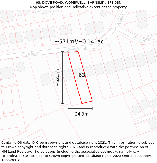 63, DOVE ROAD, WOMBWELL, BARNSLEY, S73 0SN: Plot and title map