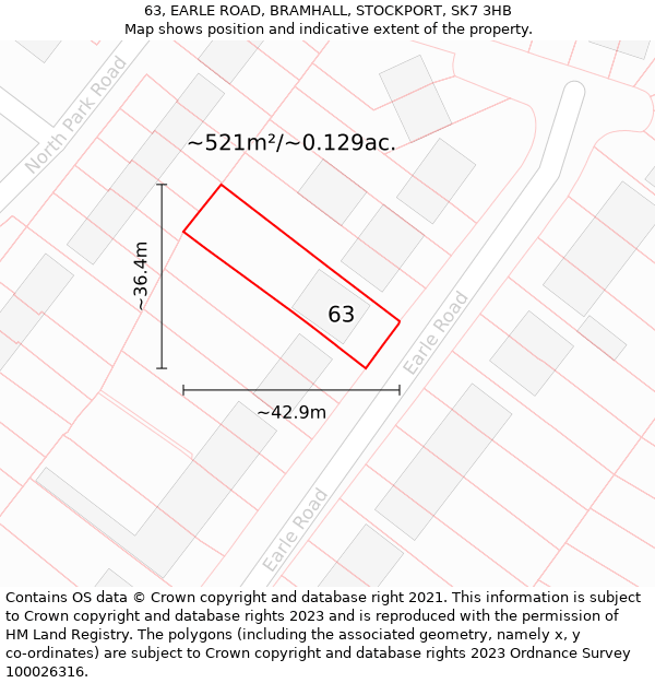 63, EARLE ROAD, BRAMHALL, STOCKPORT, SK7 3HB: Plot and title map