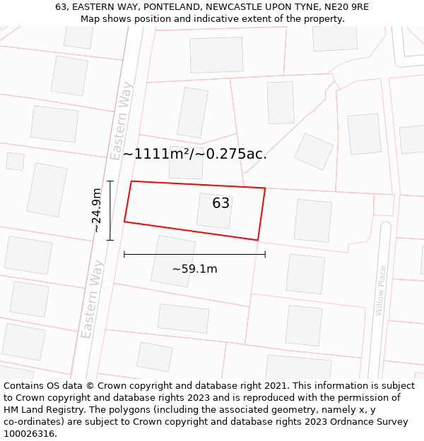 63, EASTERN WAY, PONTELAND, NEWCASTLE UPON TYNE, NE20 9RE: Plot and title map