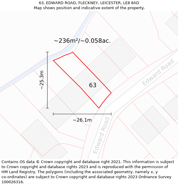 63, EDWARD ROAD, FLECKNEY, LEICESTER, LE8 8AD: Plot and title map