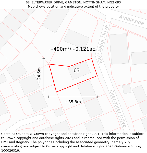 63, ELTERWATER DRIVE, GAMSTON, NOTTINGHAM, NG2 6PX: Plot and title map