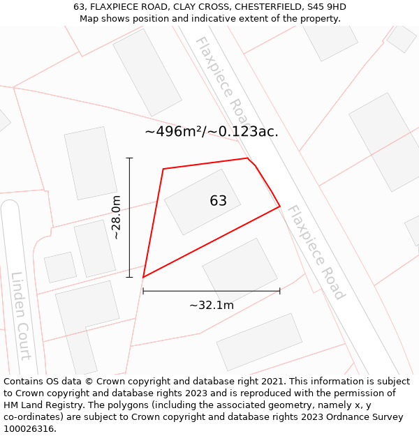 63, FLAXPIECE ROAD, CLAY CROSS, CHESTERFIELD, S45 9HD: Plot and title map