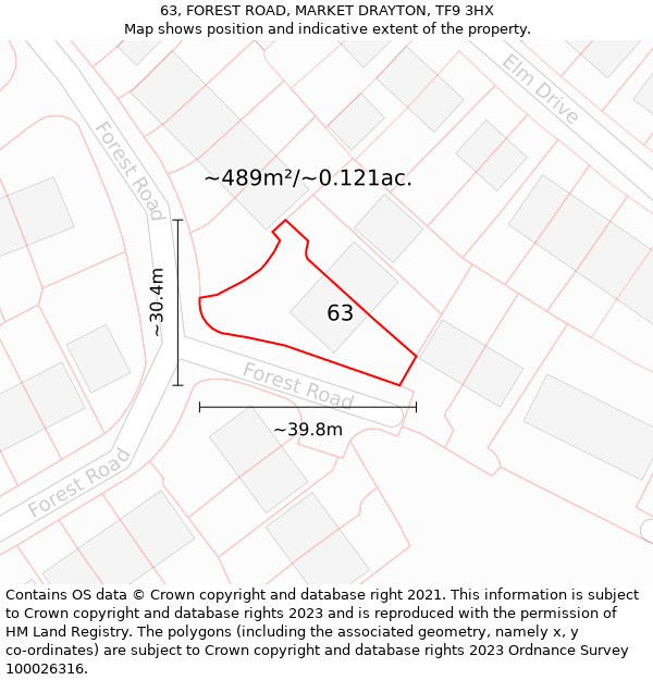 63, FOREST ROAD, MARKET DRAYTON, TF9 3HX: Plot and title map