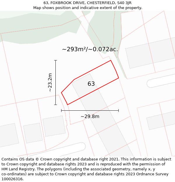 63, FOXBROOK DRIVE, CHESTERFIELD, S40 3JR: Plot and title map