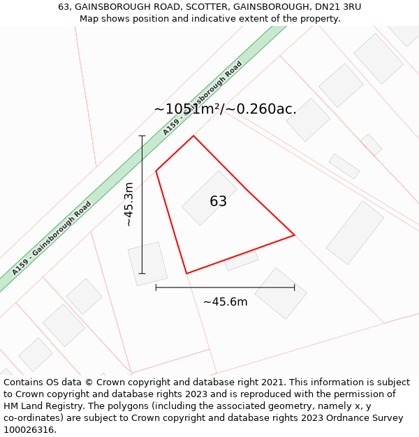 63, GAINSBOROUGH ROAD, SCOTTER, GAINSBOROUGH, DN21 3RU: Plot and title map