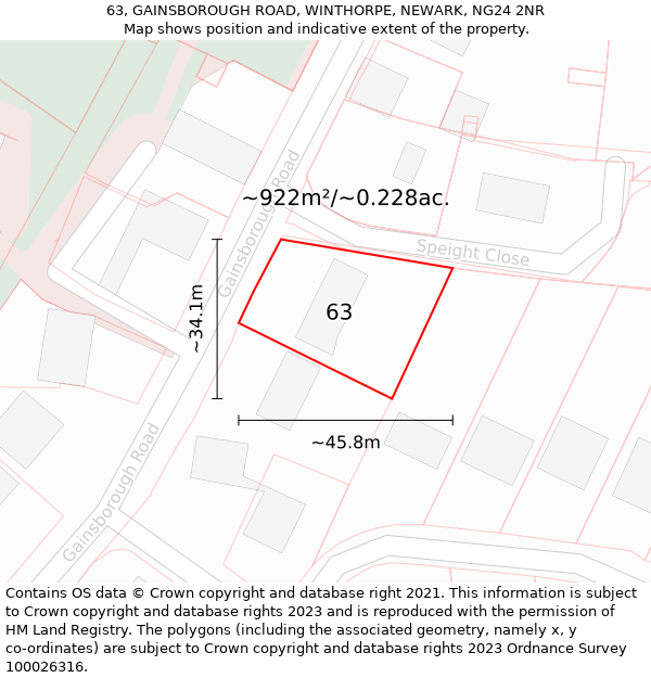 63, GAINSBOROUGH ROAD, WINTHORPE, NEWARK, NG24 2NR: Plot and title map