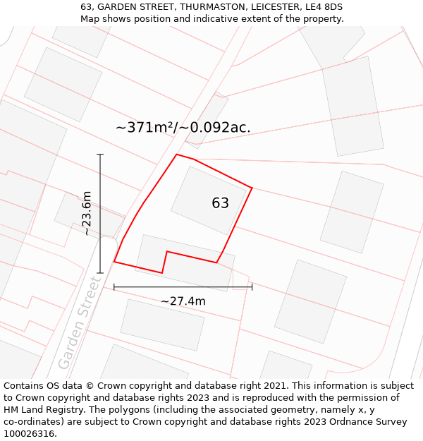 63, GARDEN STREET, THURMASTON, LEICESTER, LE4 8DS: Plot and title map