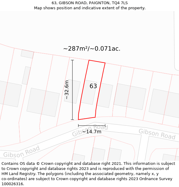 63, GIBSON ROAD, PAIGNTON, TQ4 7LS: Plot and title map