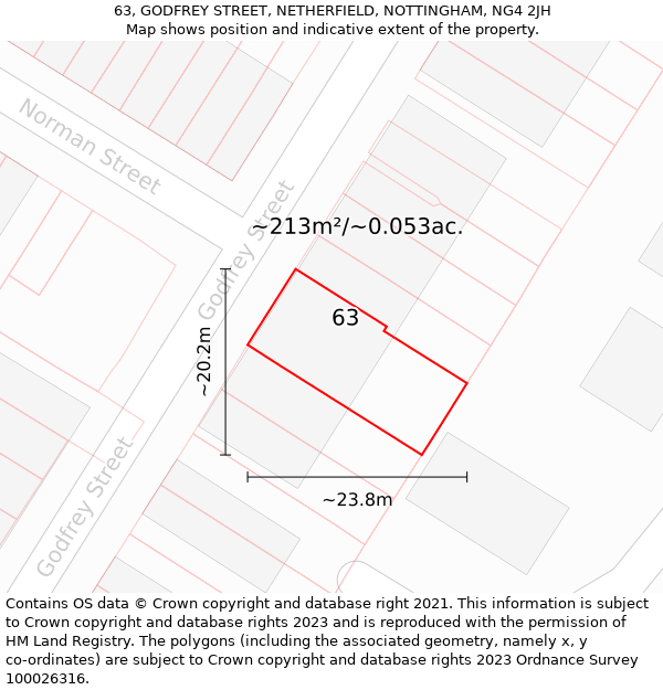 63, GODFREY STREET, NETHERFIELD, NOTTINGHAM, NG4 2JH: Plot and title map