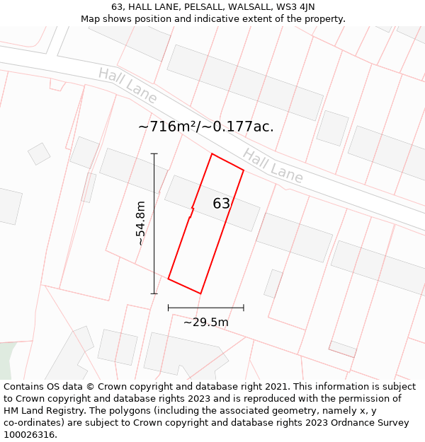 63, HALL LANE, PELSALL, WALSALL, WS3 4JN: Plot and title map