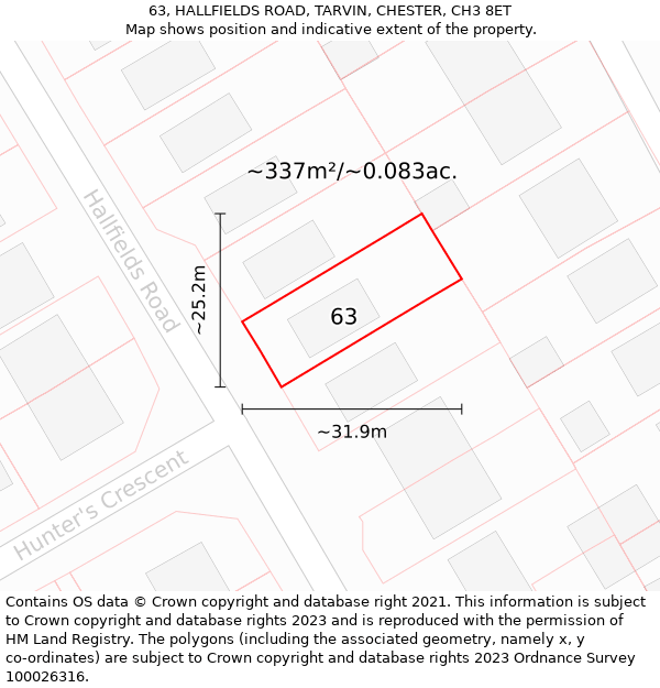 63, HALLFIELDS ROAD, TARVIN, CHESTER, CH3 8ET: Plot and title map