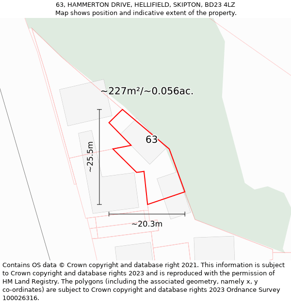 63, HAMMERTON DRIVE, HELLIFIELD, SKIPTON, BD23 4LZ: Plot and title map