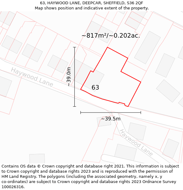 63, HAYWOOD LANE, DEEPCAR, SHEFFIELD, S36 2QF: Plot and title map