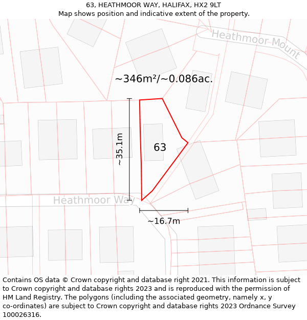 63, HEATHMOOR WAY, HALIFAX, HX2 9LT: Plot and title map