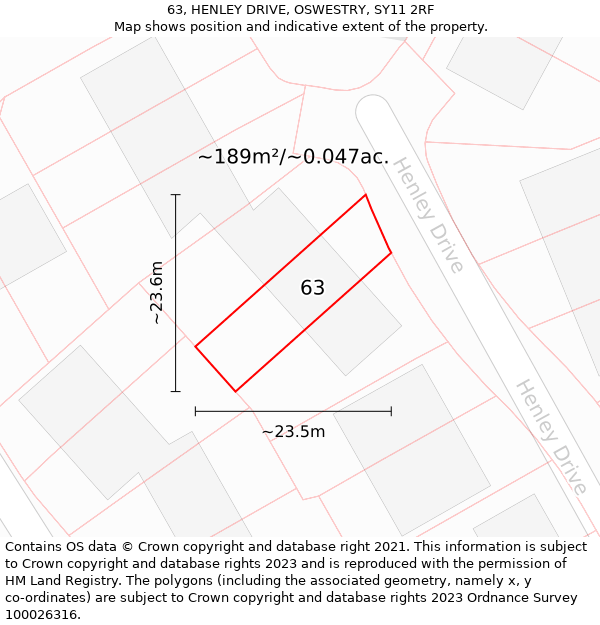 63, HENLEY DRIVE, OSWESTRY, SY11 2RF: Plot and title map