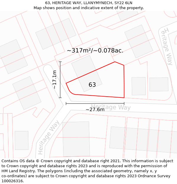 63, HERITAGE WAY, LLANYMYNECH, SY22 6LN: Plot and title map