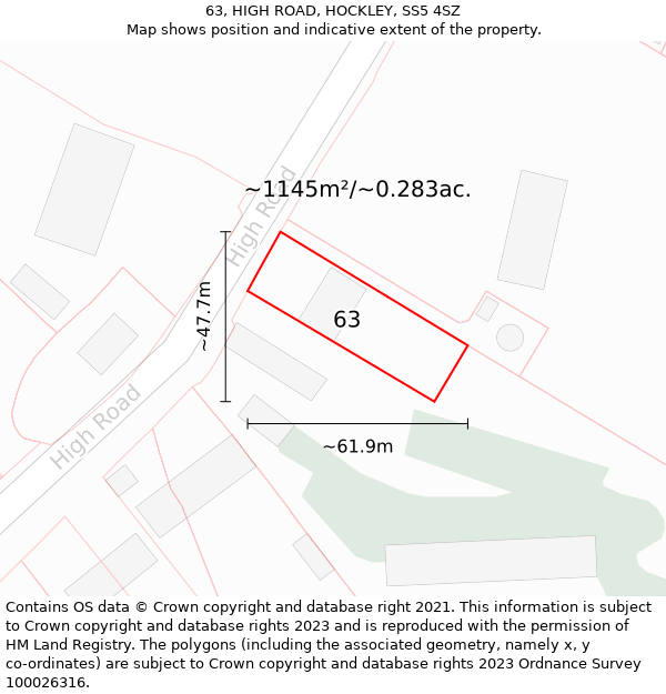 63, HIGH ROAD, HOCKLEY, SS5 4SZ: Plot and title map