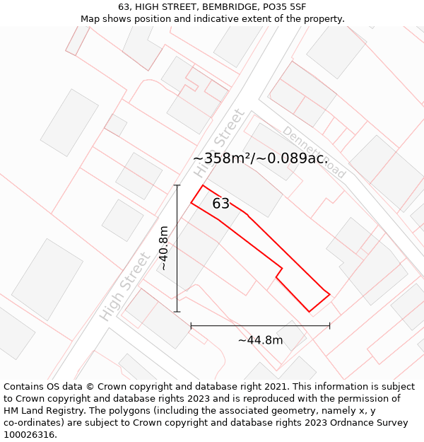 63, HIGH STREET, BEMBRIDGE, PO35 5SF: Plot and title map