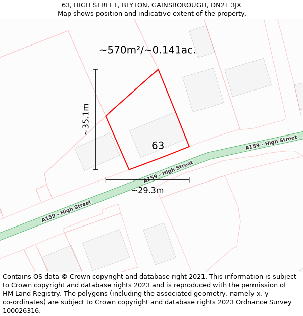 63, HIGH STREET, BLYTON, GAINSBOROUGH, DN21 3JX: Plot and title map