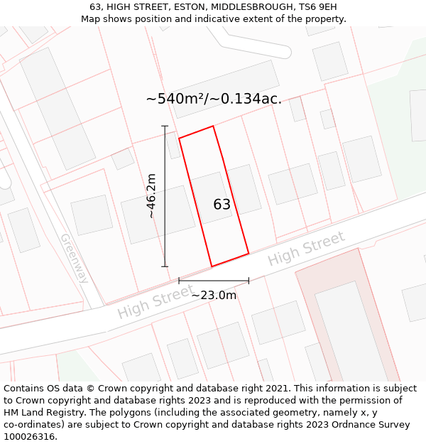 63, HIGH STREET, ESTON, MIDDLESBROUGH, TS6 9EH: Plot and title map