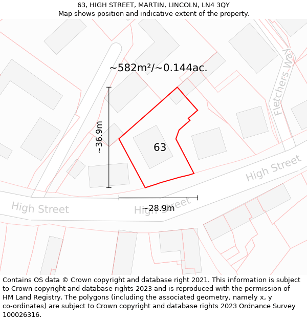 63, HIGH STREET, MARTIN, LINCOLN, LN4 3QY: Plot and title map