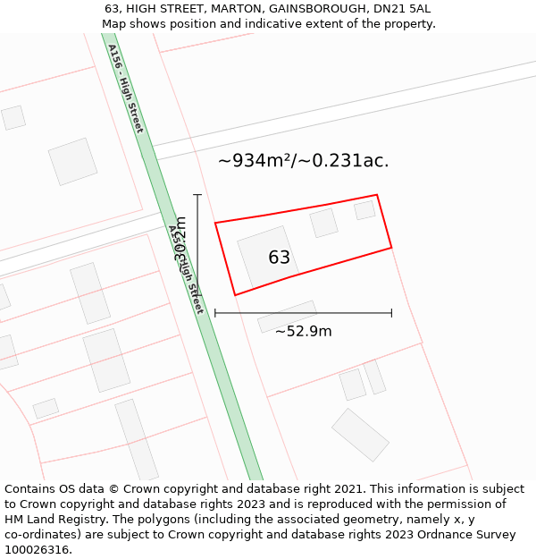 63, HIGH STREET, MARTON, GAINSBOROUGH, DN21 5AL: Plot and title map