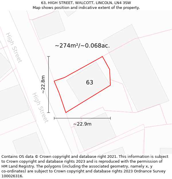 63, HIGH STREET, WALCOTT, LINCOLN, LN4 3SW: Plot and title map