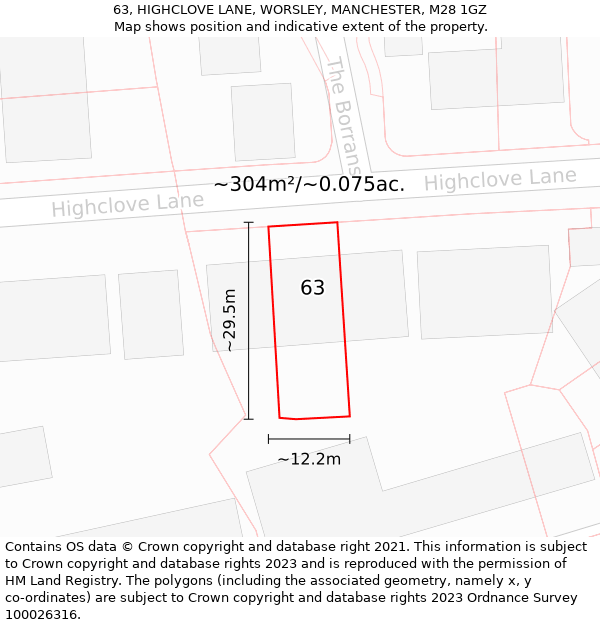 63, HIGHCLOVE LANE, WORSLEY, MANCHESTER, M28 1GZ: Plot and title map