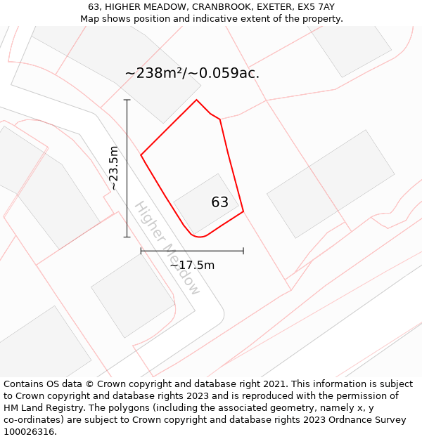 63, HIGHER MEADOW, CRANBROOK, EXETER, EX5 7AY: Plot and title map